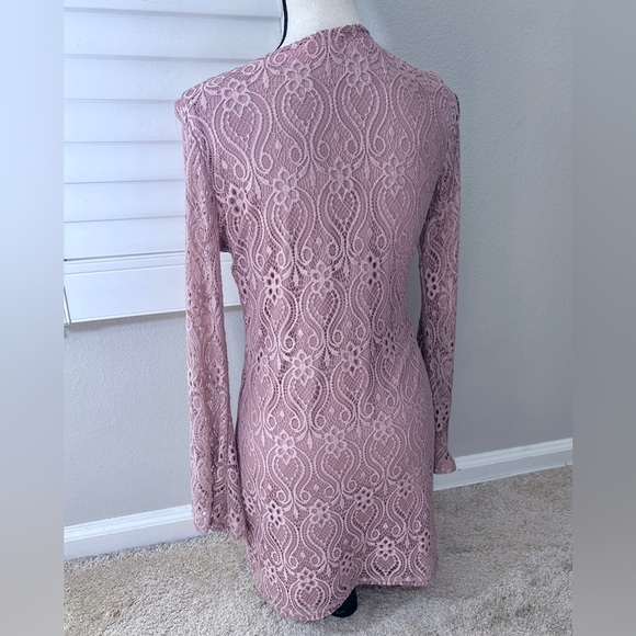 Womens Long Bell Sleeve Dress size M Pink Lace Up Fairy Cottage Coquette Midi - Picture 5 of 9
